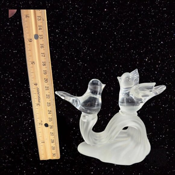 Vintage Art Glass Clear Love Bird Sculpture Figurine A Frosted Tree Branch Glass - Picture 5 of 11